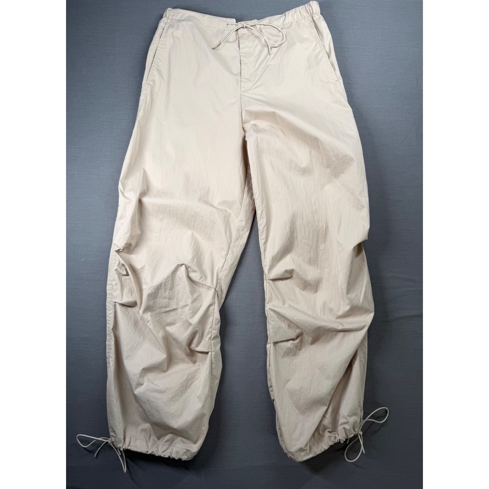 Zara Parachute Tan Pants Sz Medium Tie Strings Casual Slouchy Relaxed Fit Boho